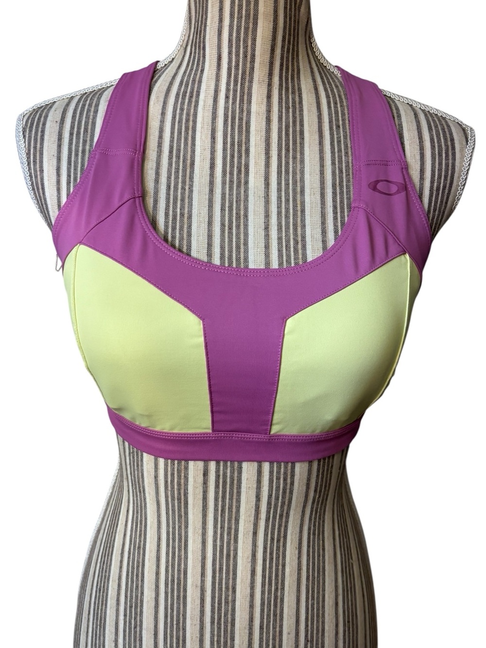 Oakley Sports Bra Top Medium Criss Cross Power Purple Neon Yellow Hi-Support